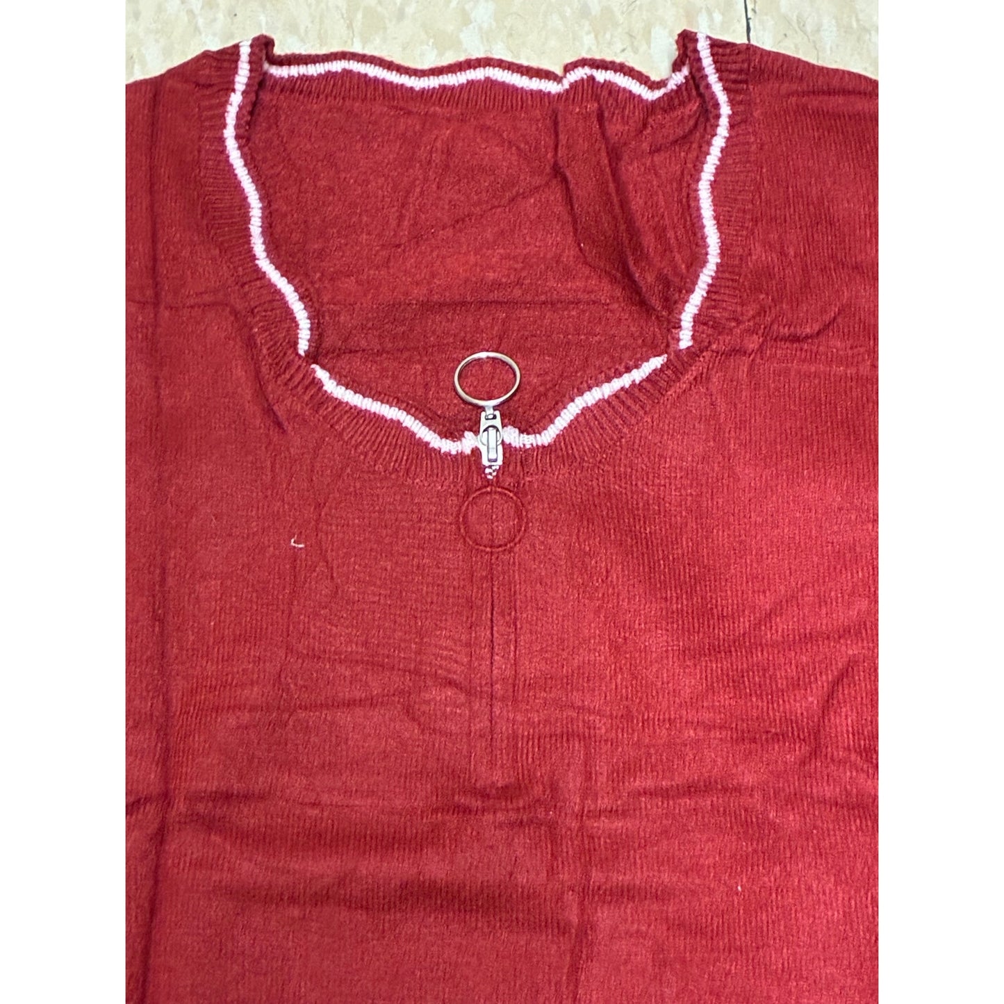 Hongqizo Women's Half Zipper Knit Sweater Casual V Neck Long Sleeve burgundy