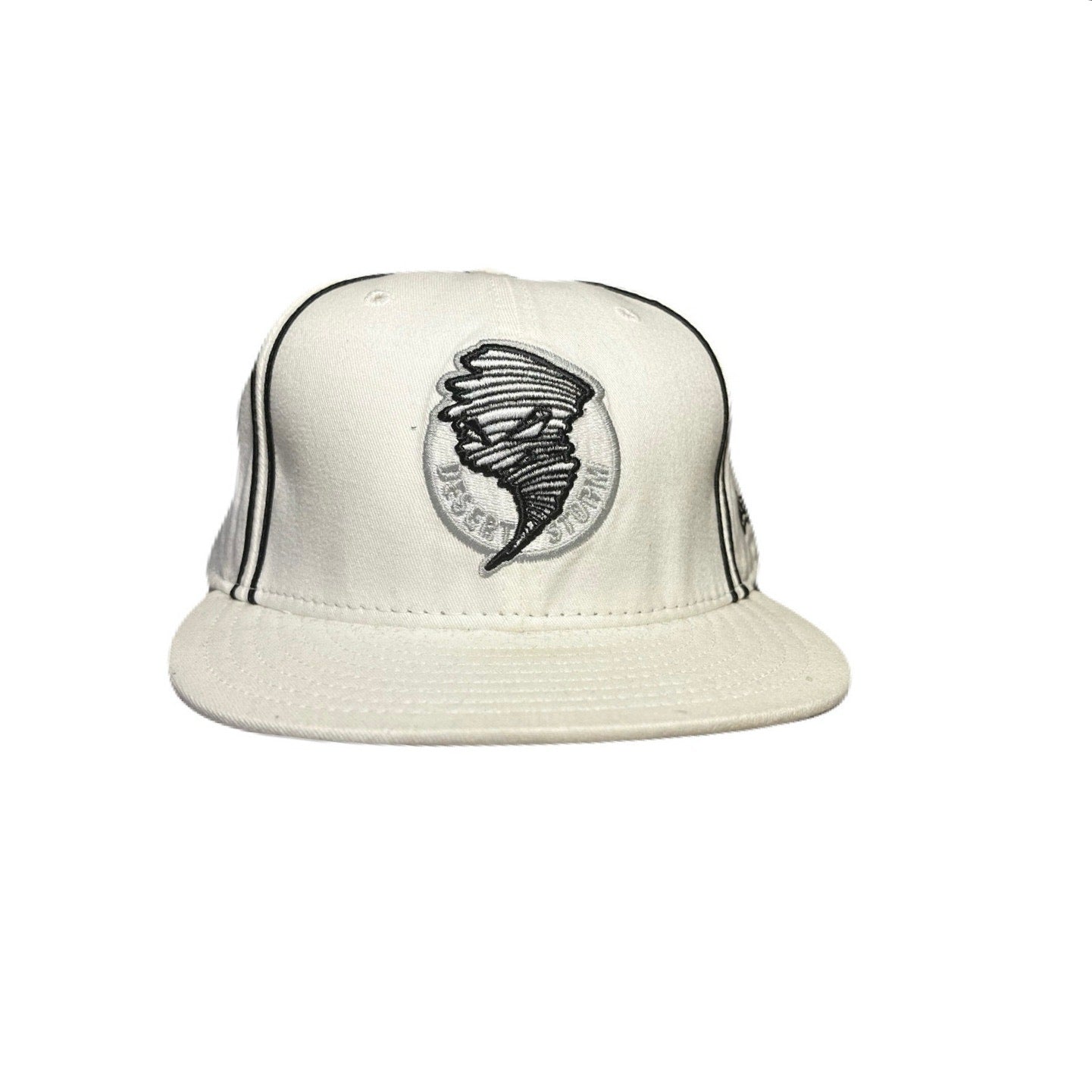 New Era All White Hat With A tornado On It 7 5/8