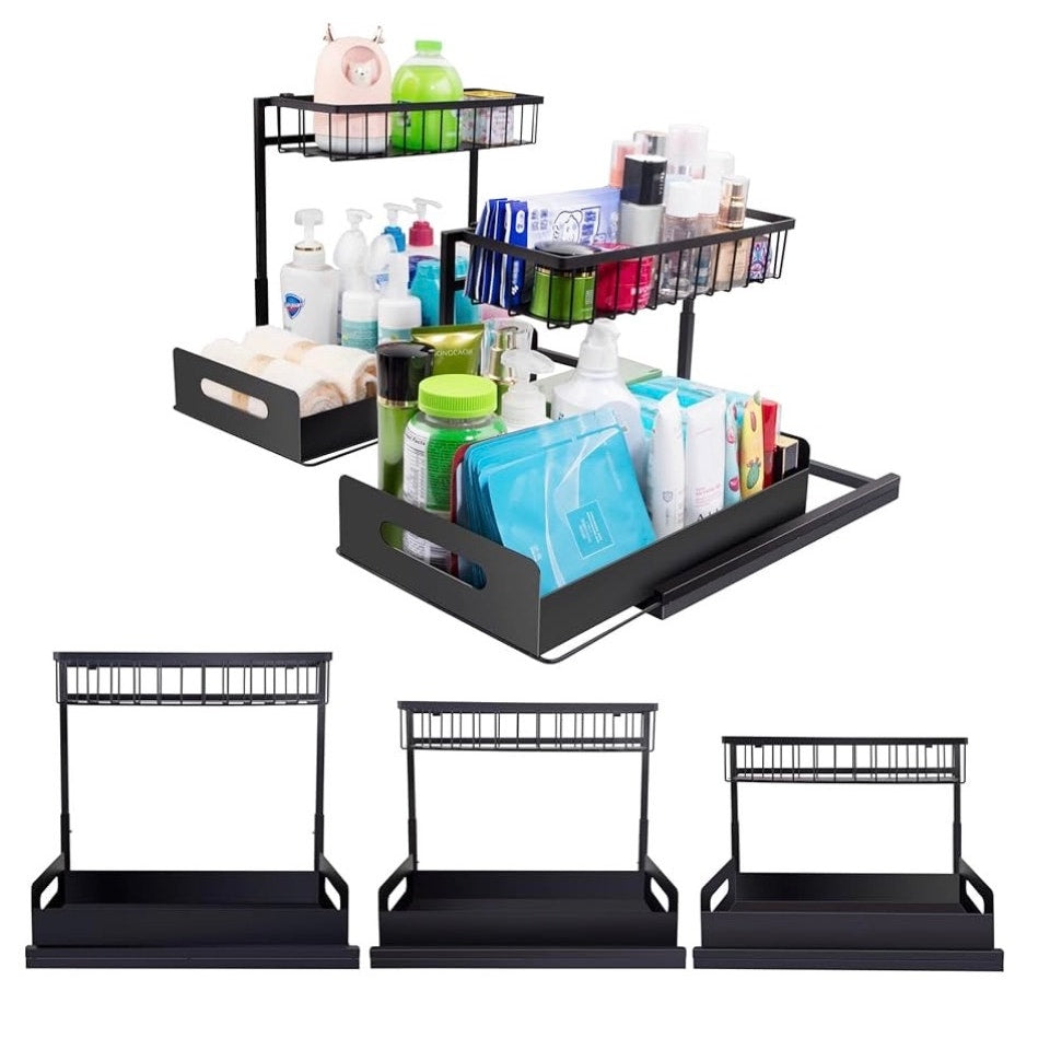 MirthMood Under Sink Organizers,2 Pack Height Adjustable L-Shape Organizer
