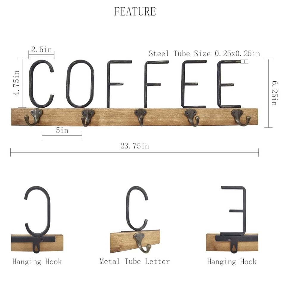 Vintage Farmhouse Metal Tube Letter Coffee Sign Coffee Mugs Rack