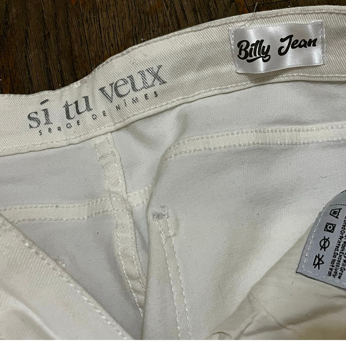 Si Tu Veux White Superstack Jeans With Blue patches Size 36