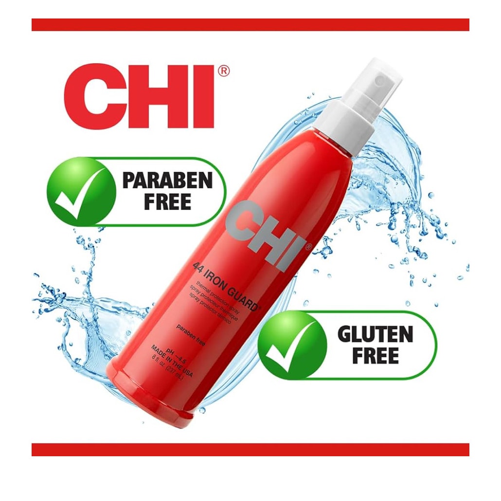 CHI 44 Iron Guard Thermal Protection Spray, Nourishing Formula Helps Resist Heat Damage to Hair & Tame Frizz, Clear, 8 Oz
