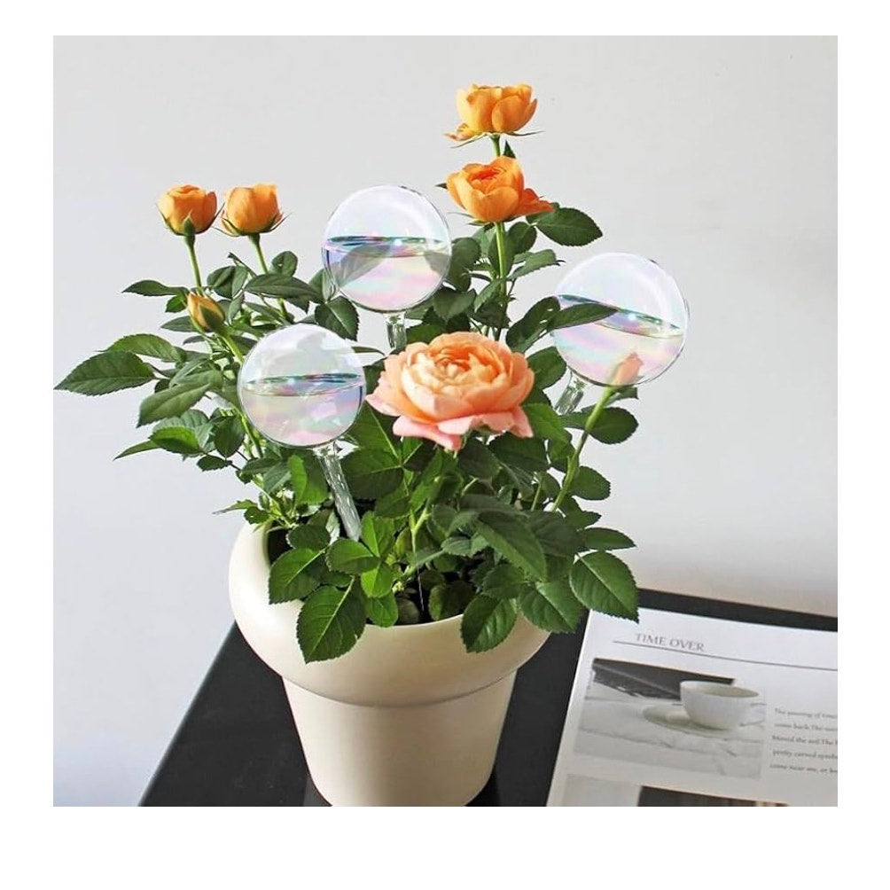 4 Pcs Iridescent Glass Plant Watering Globes - 9 Inch Self Watering Planter