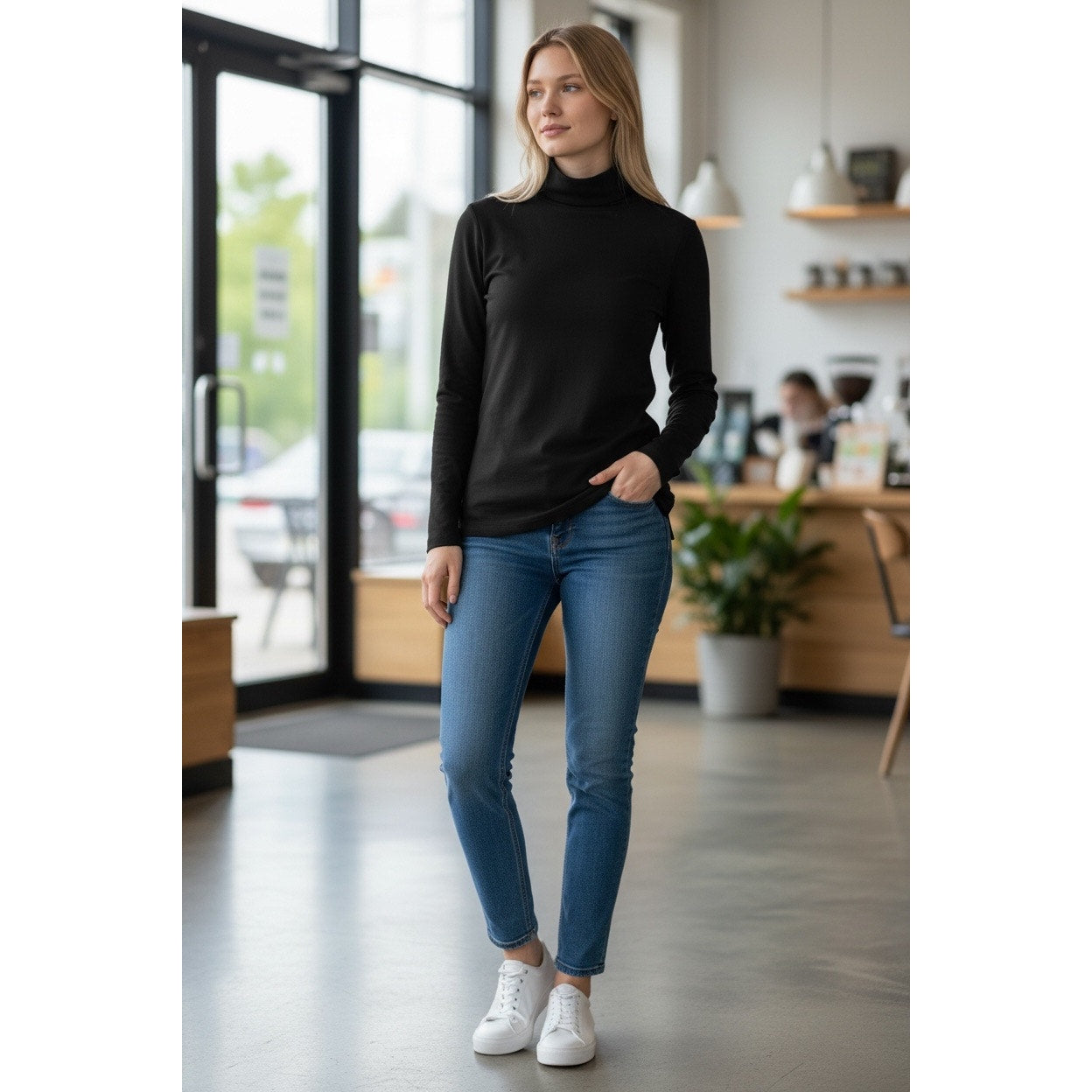 Isaacmizrahi Essentials Women’s Black Ling Sleeve turtleneck Size Large