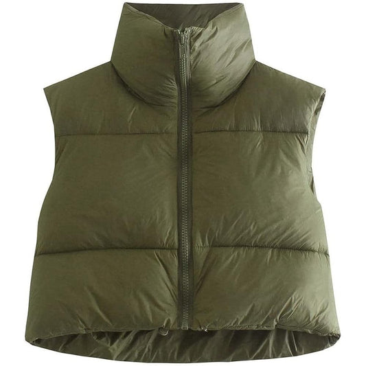 Girl's Winter Junior Young Style Crop Waist Puffer Vest Sleeveless Lightweight M