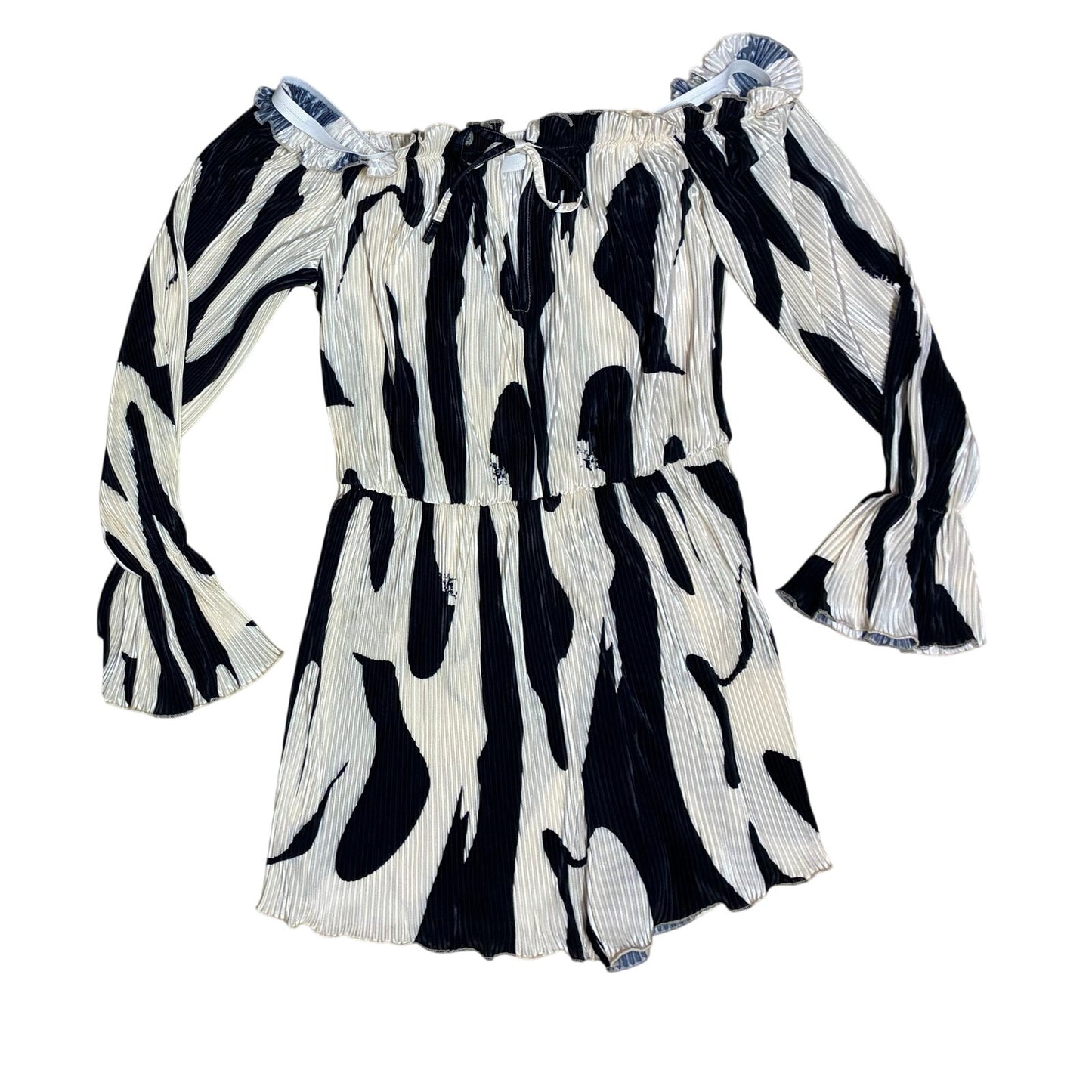 SHEIN SXY black and white abstract striped pleated off-shoulder romper
