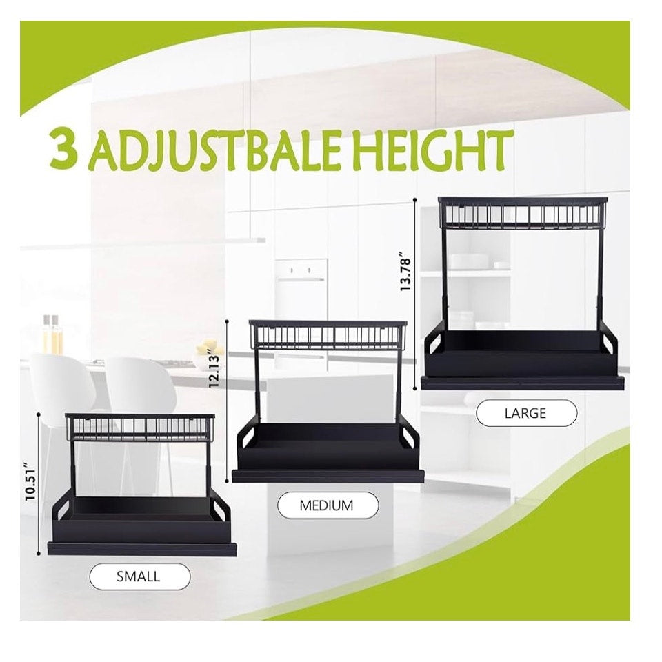 MirthMood Under Sink Organizers,2 Pack Height Adjustable L-Shape Organizer