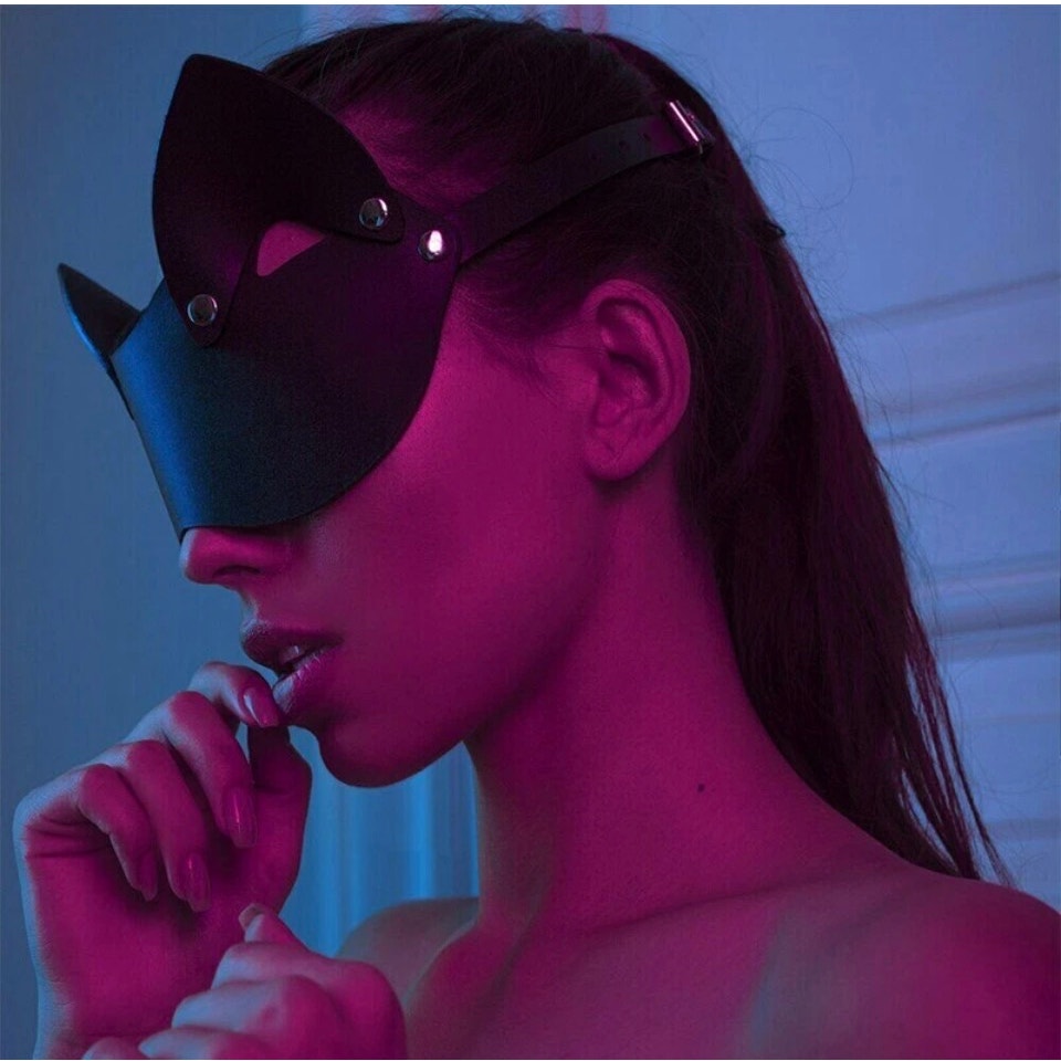 Women Faux Leather Cat Ears mask Sexy Roleplay Halloween Party Masks Blindfold