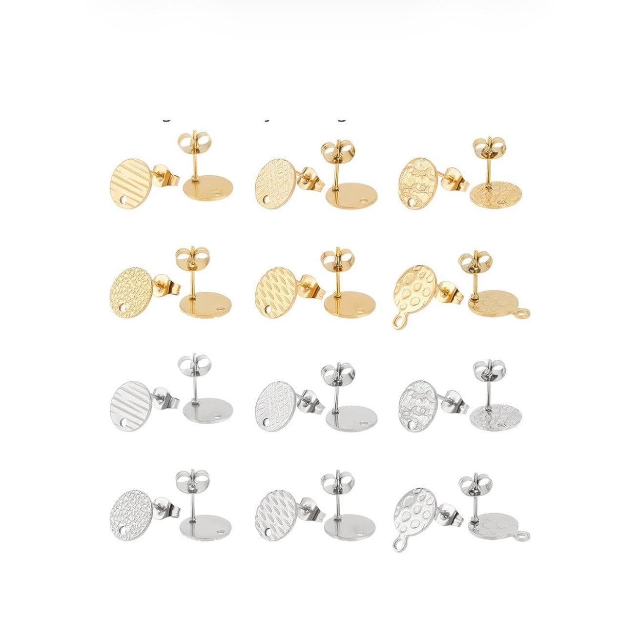 UNICRAFTALE 24 Pcs 2 Colors 6 Styles 304 Stainless Steel Stud Earring Findings