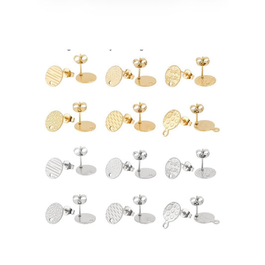 UNICRAFTALE 24 Pcs 2 Colors 6 Styles 304 Stainless Steel Stud Earring Findings