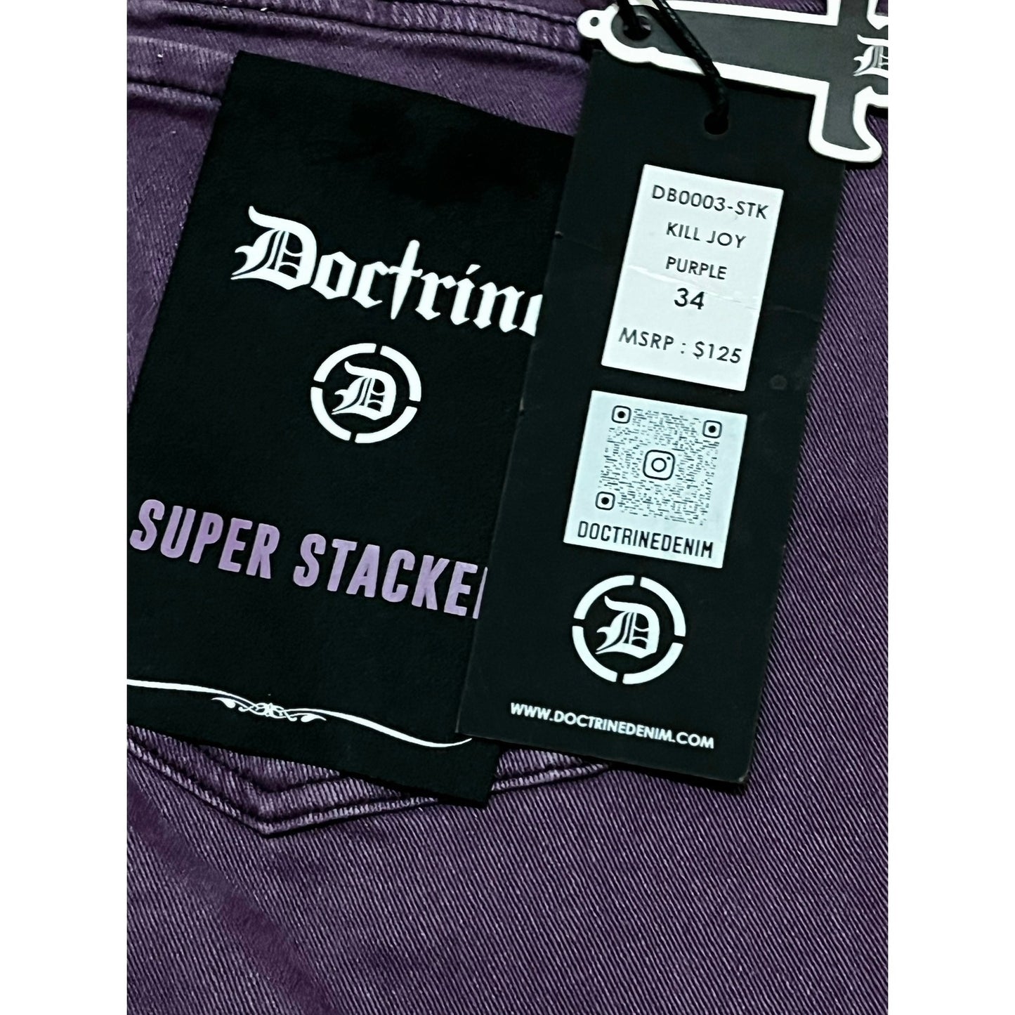 Doctrine Kill Joy Purple Superstacks Men’s Jean’s Size 34