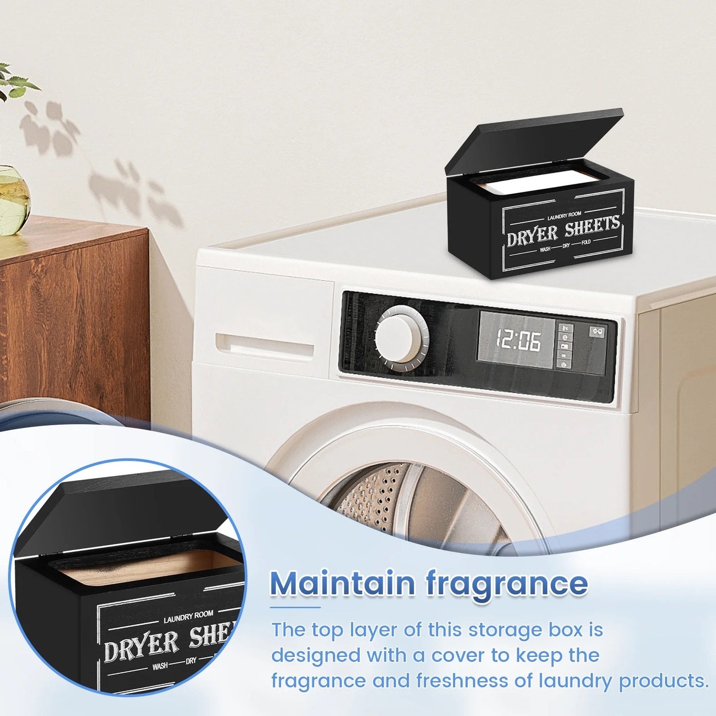 Wooden Dryer Sheet Holder With Lid Large Capacity Dustproof