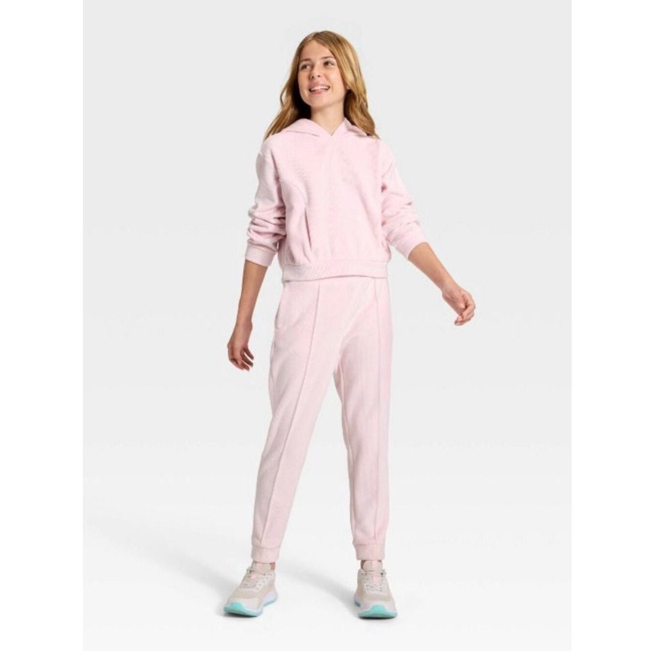 All In Motion Girls Cozy Ribbed Hoodie Light Pink  L 10/12