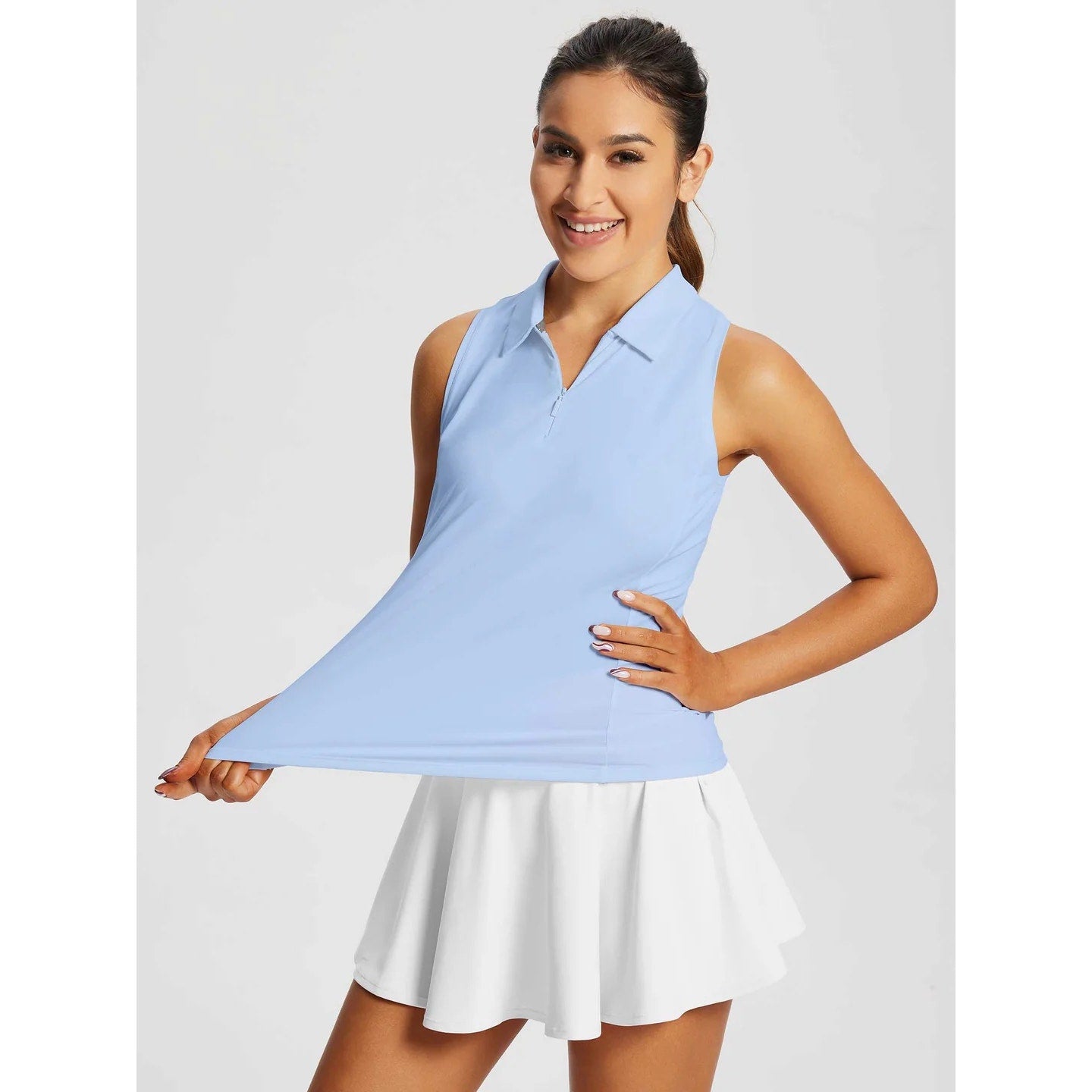 Tacvasen Women’s Sleeveless Polo Shirt Zip up Collared UPF 50 Size Large