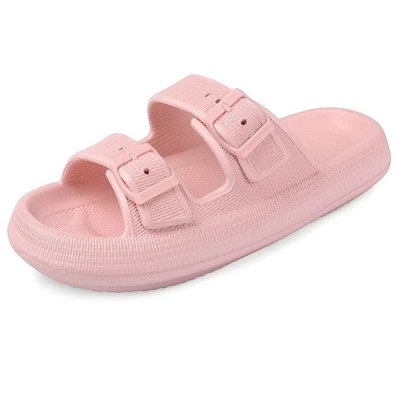 Unisex Slides Sandals Thick Sole Pillow Sandals Adjustable Double Buckle Size 6