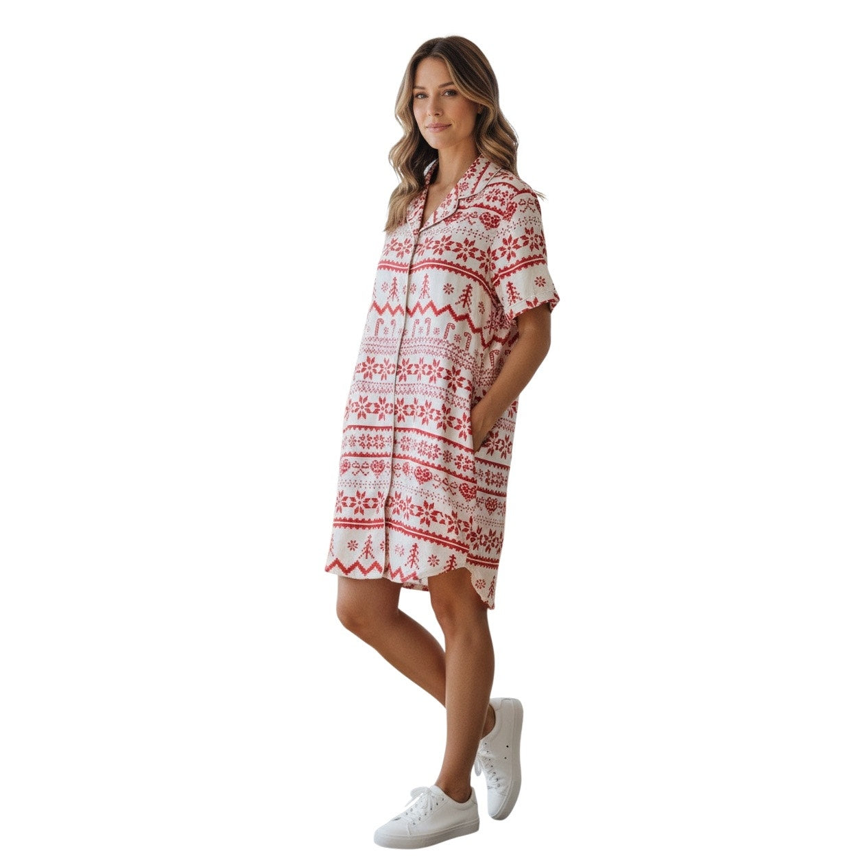 Astanfy Nightgown V Neck Nightdress Christmas Print Size Large