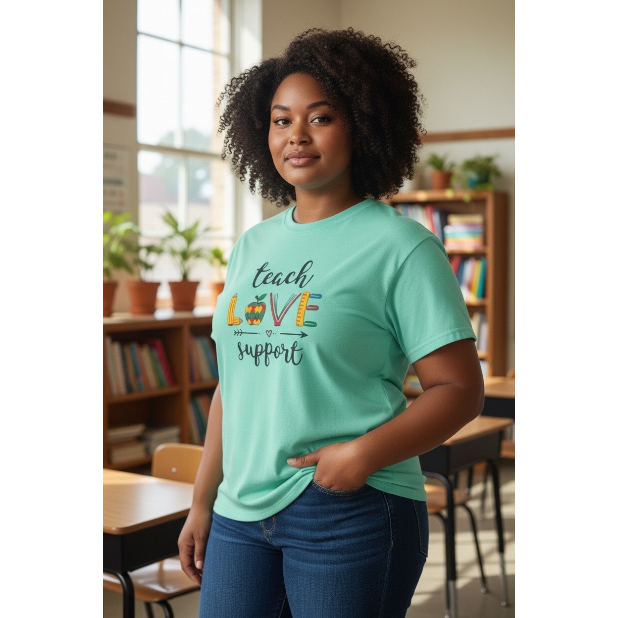 Teach Love Support Green T-Shirts Size 2XL
