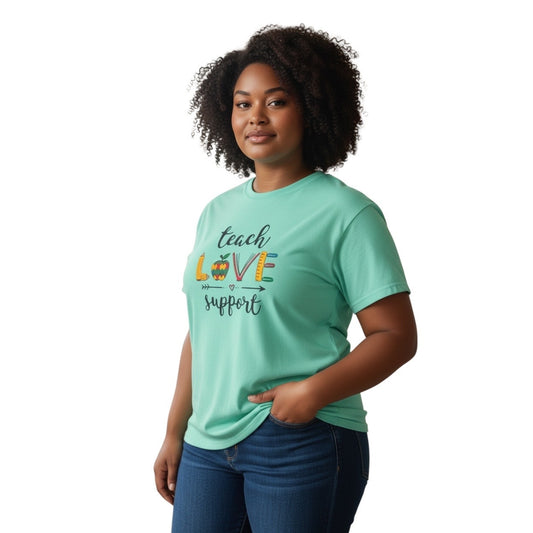 Teach Love Support Green T-Shirts Size 2XL