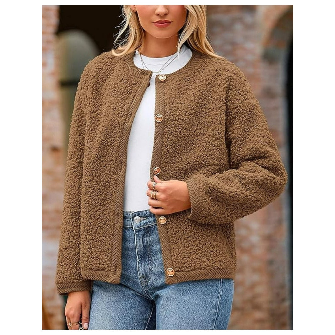 PrettyGarde Women's Faux Fur Coat Fall Fuzzy Fleece Button up Shearling Cropped