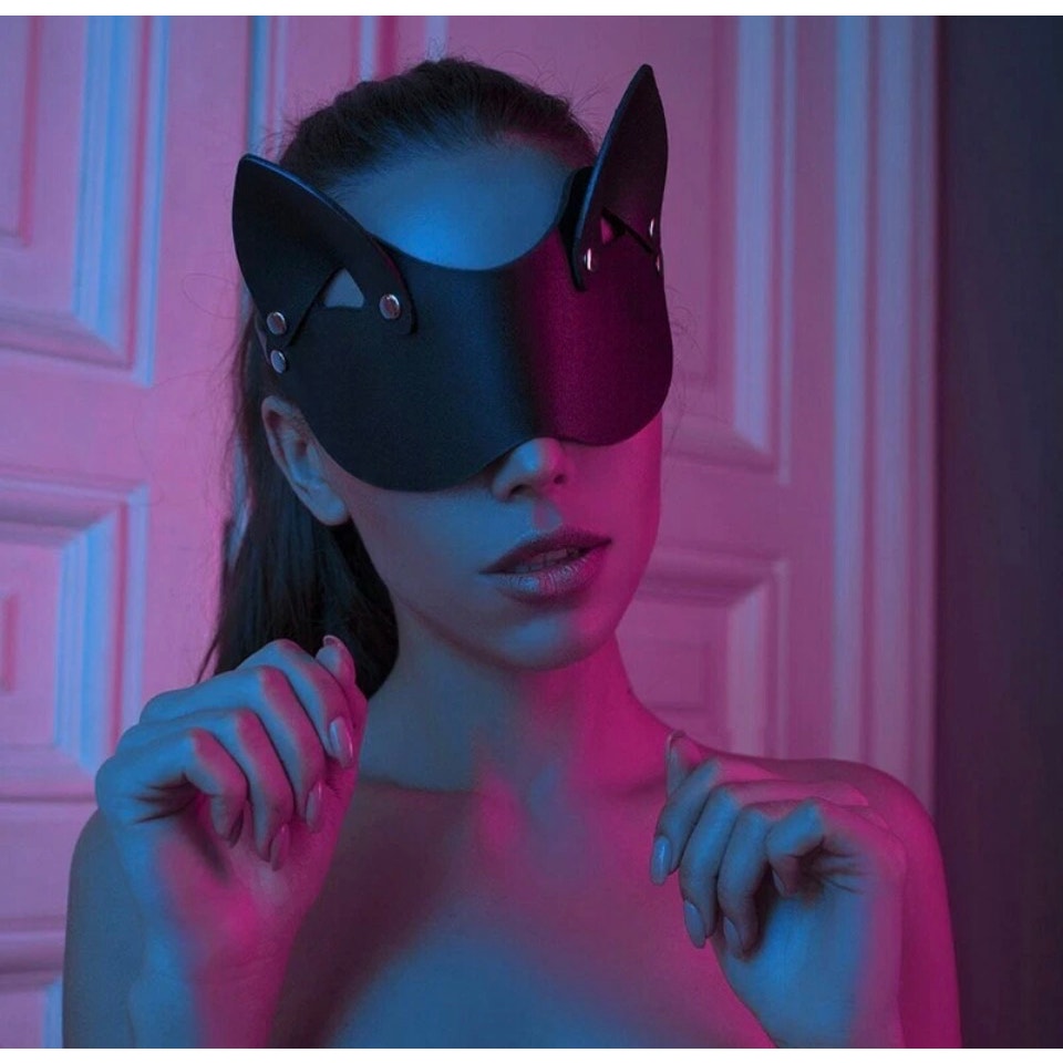 Women Faux Leather Cat Ears mask Sexy Roleplay Halloween Party Masks Blindfold