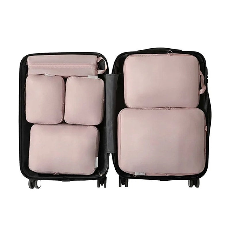 Travel Packing Cubes Six Piece Set With Large Capacity Storage Bag