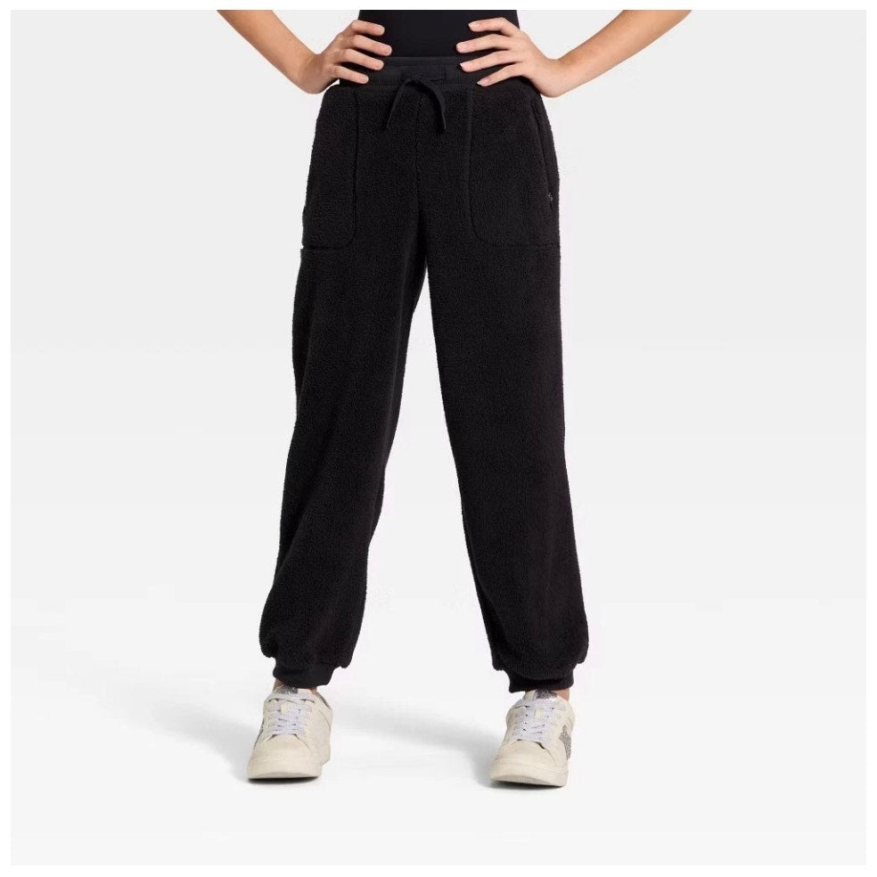Girls' Faux Shearling Pants - All In Motion Black XS 4/5