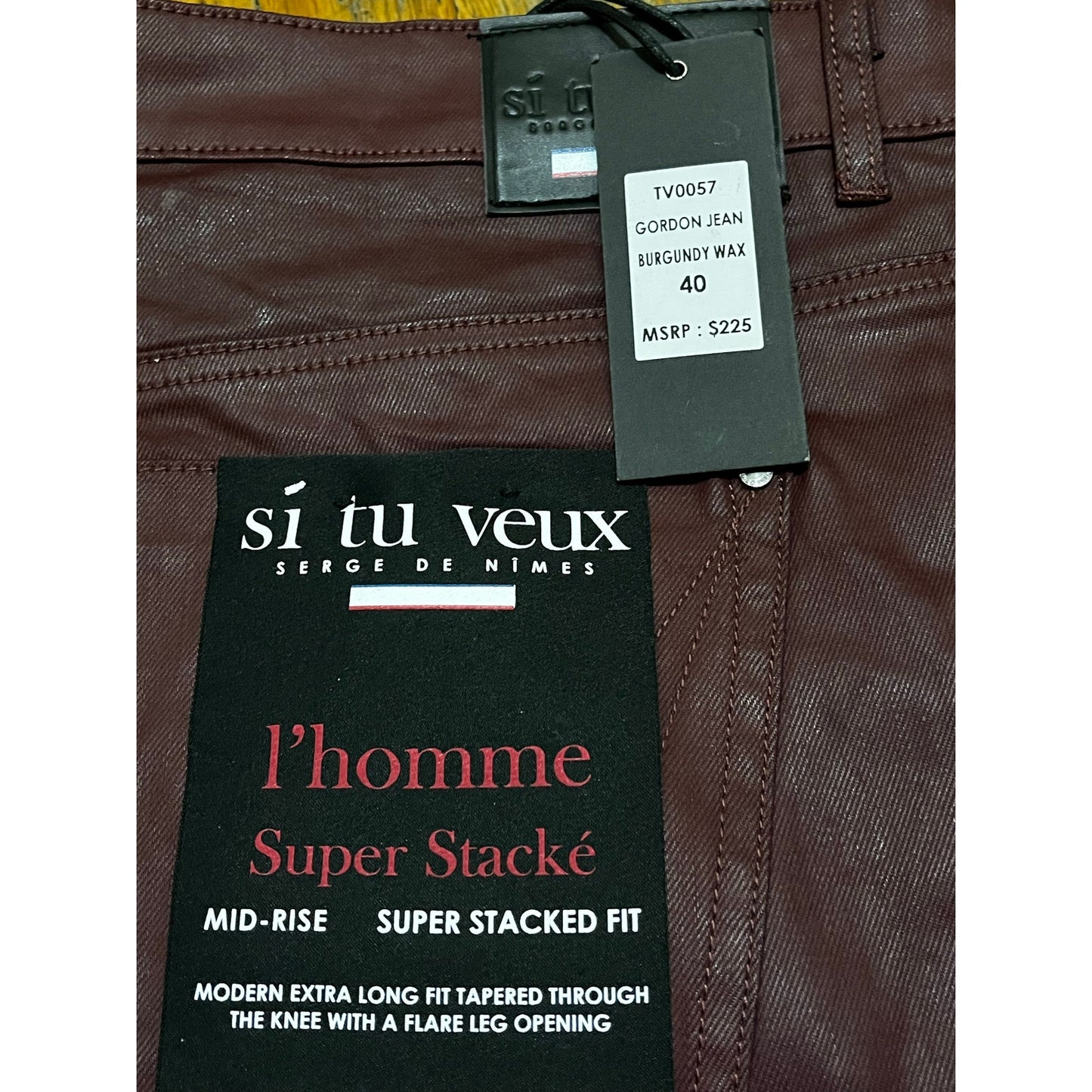 Si Tu Veux Gordon Jean’s Burgundy Wax Superstack  Size 40