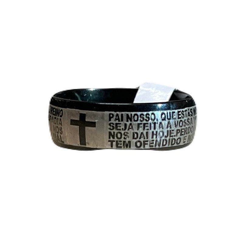 Men's Stainless Steel Bible Verse Christian Lord's Prayer Cross Ring In Spanish With Tag