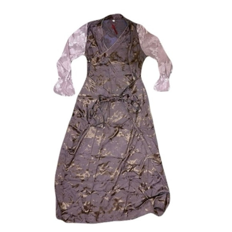 Chinese 65” Satin Purple Dress With Pink Sleeves Size 2XL