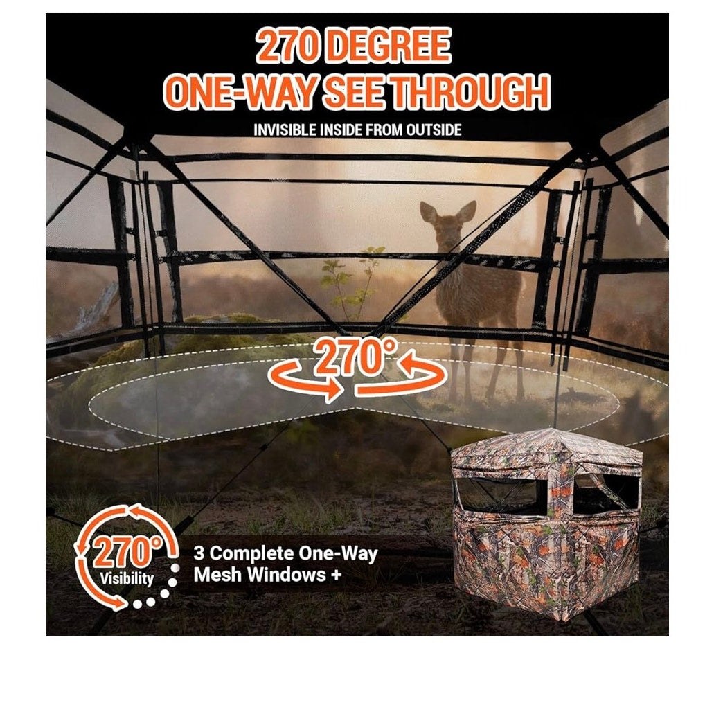 FUNHORUN Hunting Blind 270/360 Degree See Through Ground Blind，2/3 Person Tent