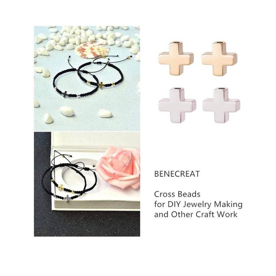 BENECREAT 20 PCS 18K Gold Plated & Platinum Plated Cross Spacer Beads Metal