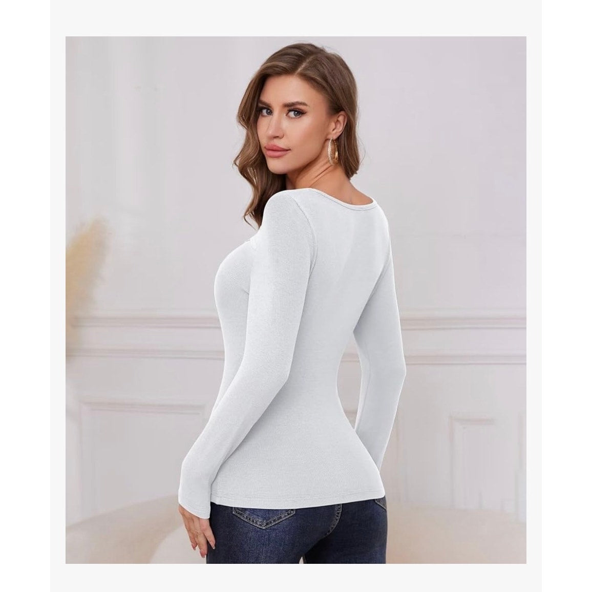 Long Sleeve Shirts Women Ribbed 1 Piece Cutout Tops Fashion Slim Fitted Clothes