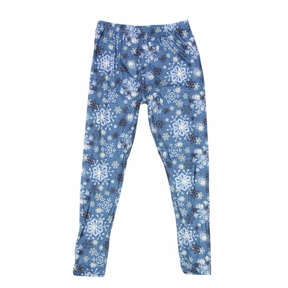 Girls blue snowflake print Christmas leggings Size L/XL