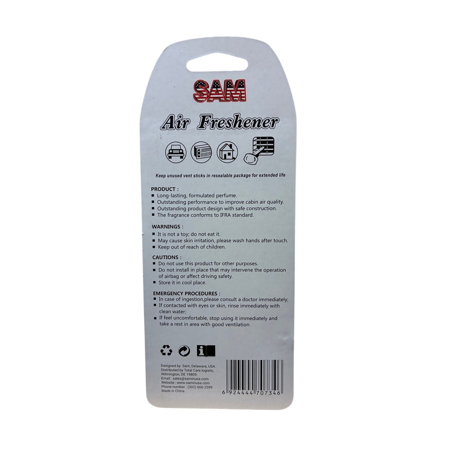 Sam Air Freshener Vent Stick New