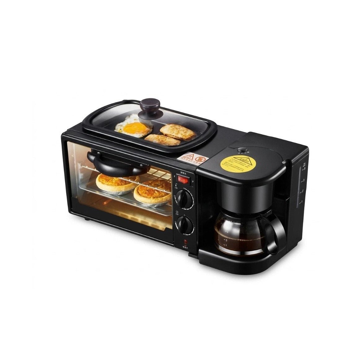 3-in-1 Breakfast Station with Coffee Maker, Non-Stick Griddle & Toaster Oven