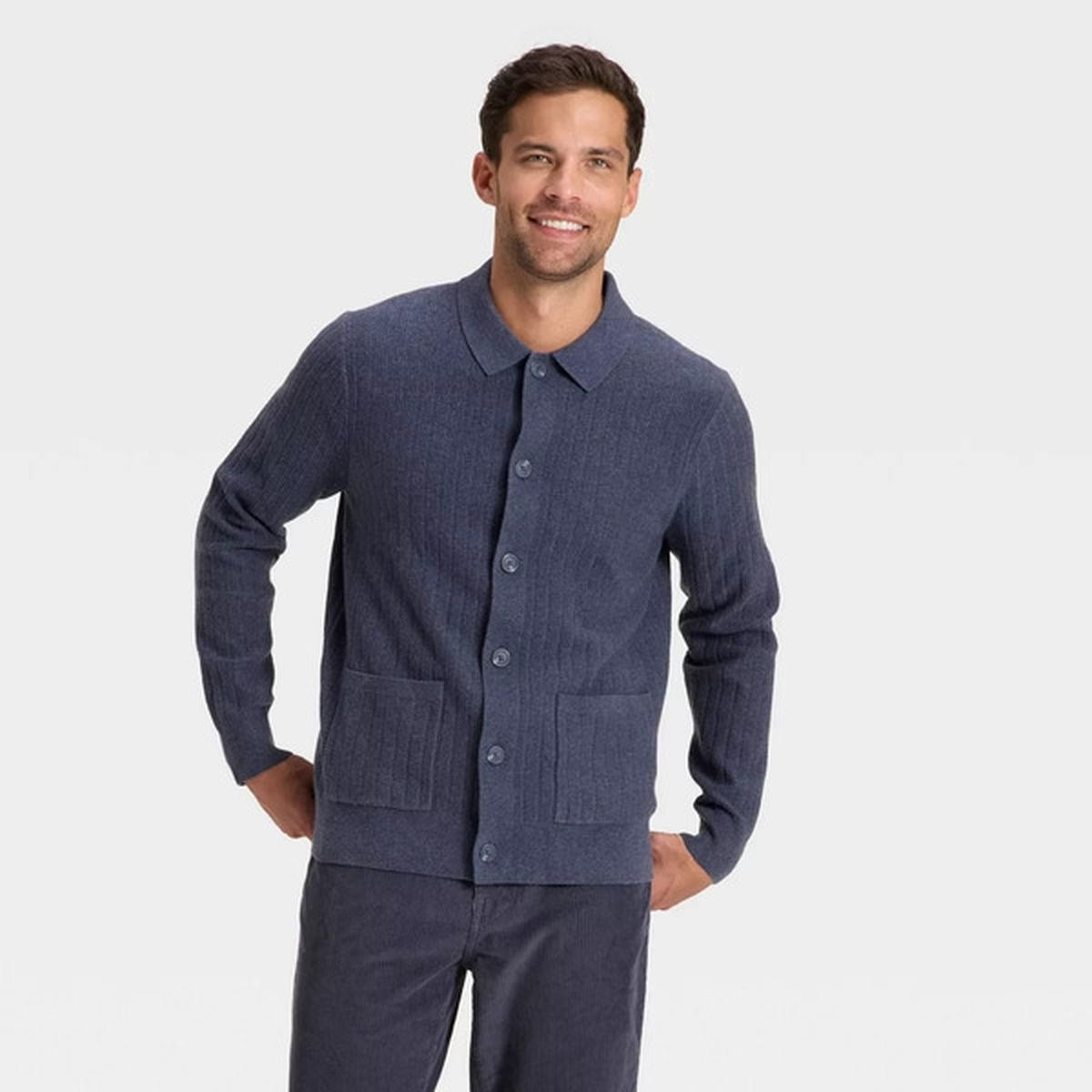 Goodfellow & Co Men's Collared Cardigan Sweater - Navy Blue Size XL