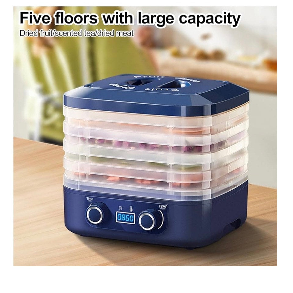 Food Dehydrator, 5 Trays Food Dryer Machine, Temperature Control  Blue