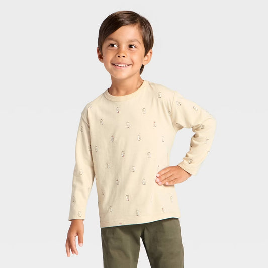 Toddler Boys' Long Sleeve Relaxed T-Shirt - Cat & Jack Khaki 12M