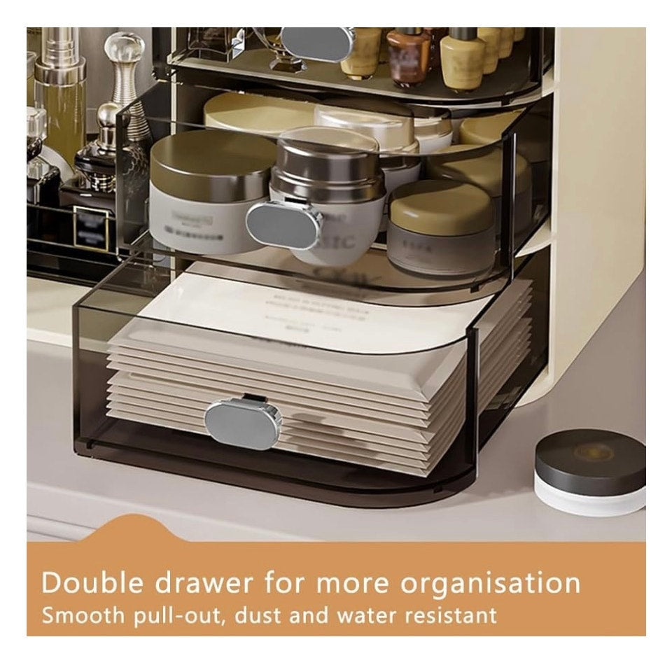 Cosmetics Display Case with Mirror, Large Capacity Cosmetic Storage Box