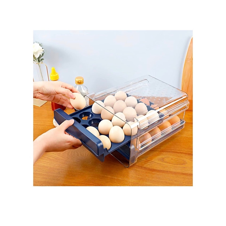 Kitchen Plastic Egg Holder Egg Storage Container for Refrigerator 2Layer Drawer