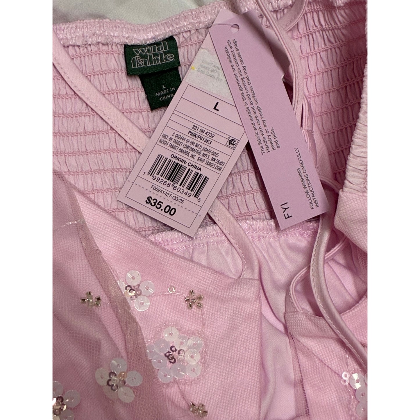 New with Tags Women's Embellished Mini Babydoll Dress - Wild Fable Pink L