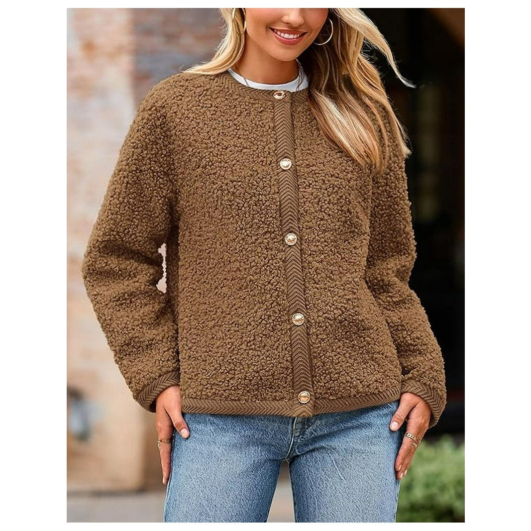 PrettyGarde Women's Faux Fur Coat Fall Fuzzy Fleece Button up Shearling Cropped