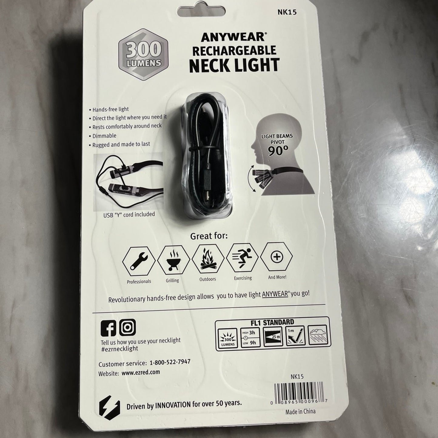 EZ Red Rechargeable Dimmable Flex Head Neck Light, 300 Lumens Red