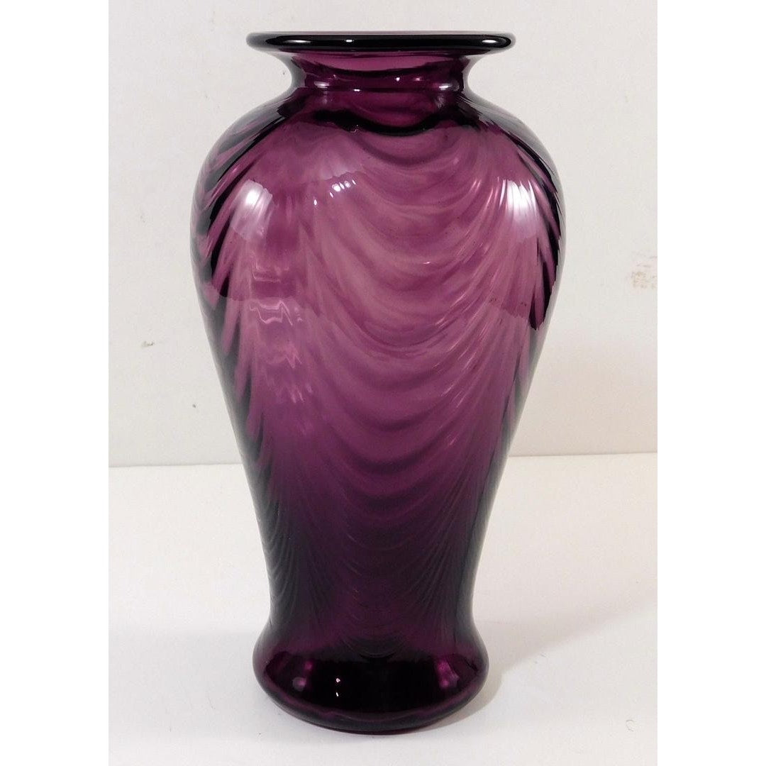 Fenton Plum Amethyst Pulled Feather Vase for Metropolitan Museum Of Art 9 1/2"