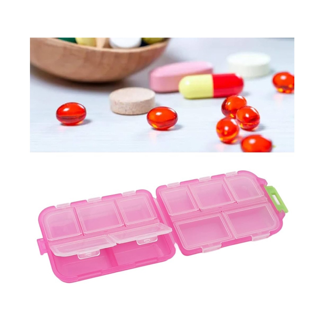 Pill Case,Pill Organizer,10 Compartments Buckle Lock Weekly Portable Medicine