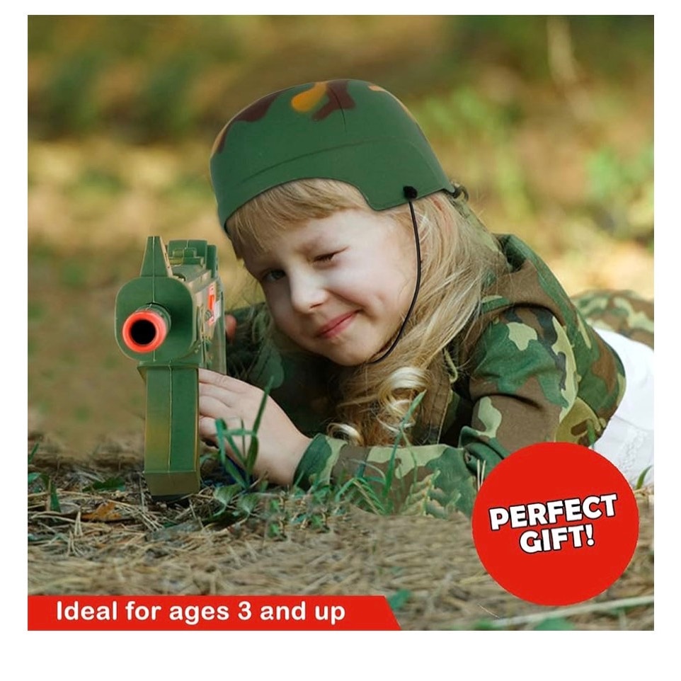 Camouflage Army Helmet and 16 inches Machine Gun Toy Rifle Military Combat