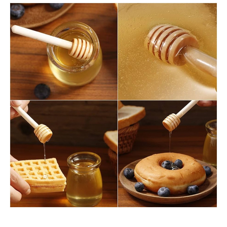 48 Pcs Honey Sticks Dipper, 3 inch Mini Wooden Honeycomb Stick