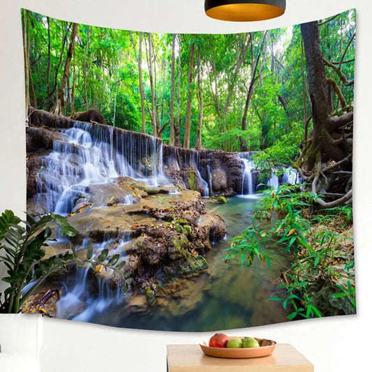 Waterfall Wall Tapestry Green Jungle Wall Hanging Tropical 5ft W X 4.2” L