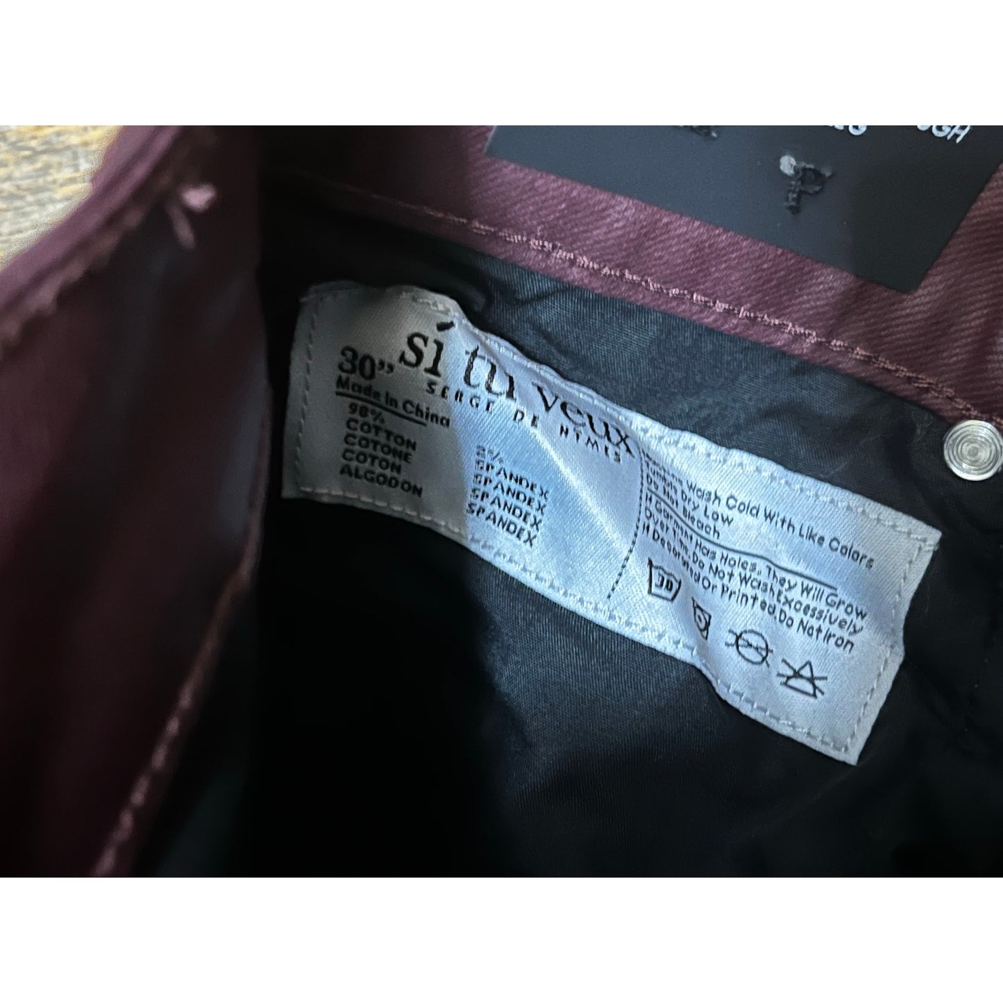 Si Tu Veux Gordon Jean’s Burgundy Wax Superstack  Size 30