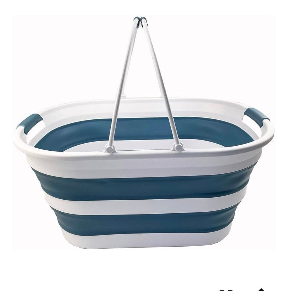 SAMMART 38L (10 Gallons) Collapsible Plastic Laundry Basket Blue